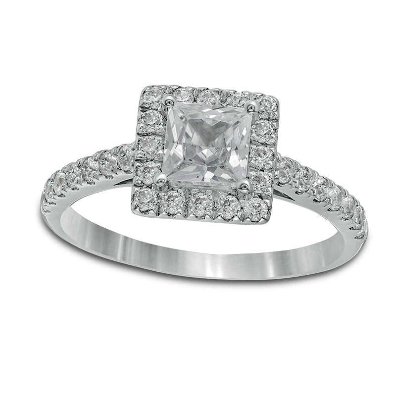 Image of ID 1 10 CT TW Princess-Cut Natural Diamond Frame Engagement Ring in Solid 14K White Gold