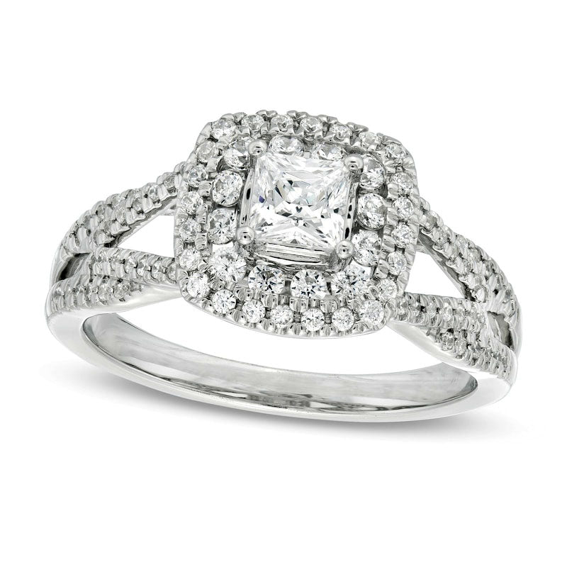 Image of ID 1 10 CT TW Princess-Cut Natural Diamond Frame Loop Shank Engagement Ring in Solid 14K White Gold
