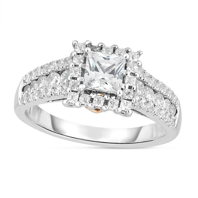 Image of ID 1 10 CT TW Princess-Cut Natural Diamond Frame Multi-Row Engagement Ring in Solid 14K Two-Tone Gold