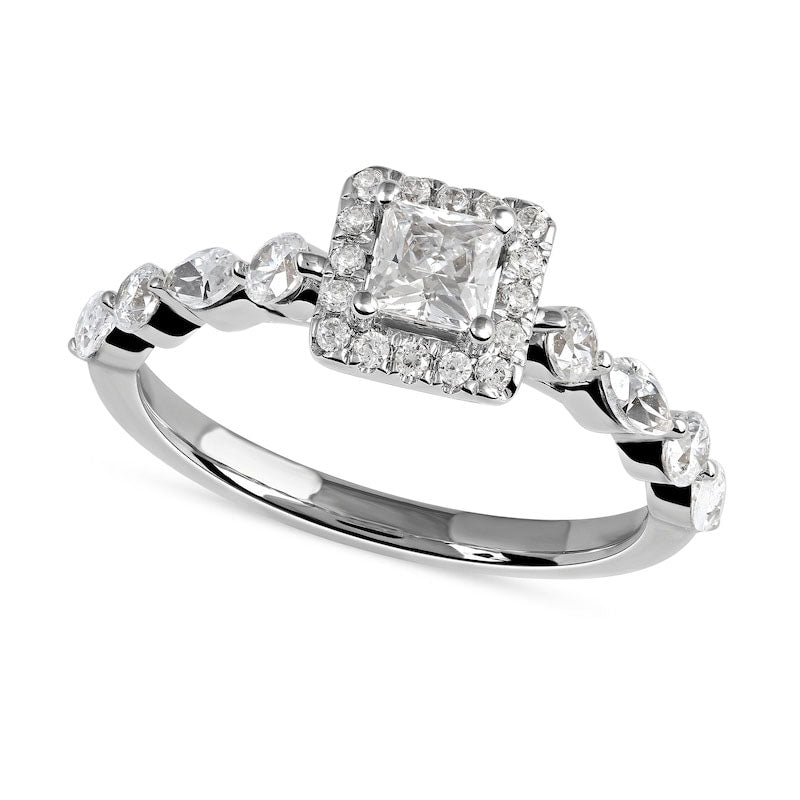 Image of ID 1 10 CT TW Princess-Cut Natural Diamond Frame Multi-Shape Alternating Shank Engagement Ring in Solid 10K White Gold