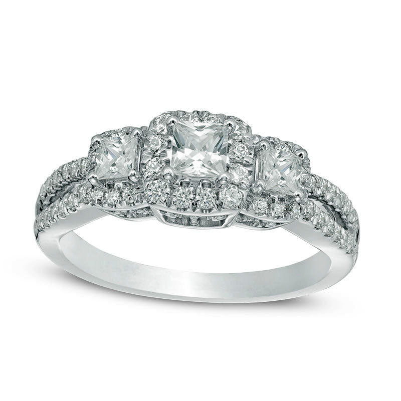 Image of ID 1 10 CT TW Princess-Cut Natural Diamond Frame Three Stone Antique Vintage-Style Engagement Ring in Solid 14K White Gold