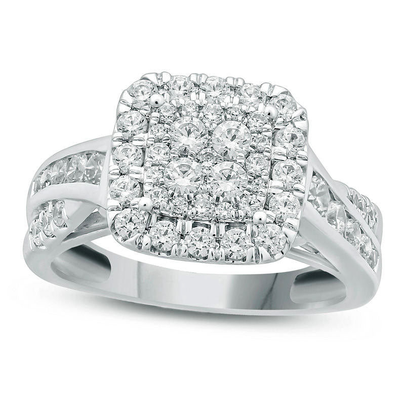 Image of ID 1 10 CT TW Quad Natural Diamond Double Frame Crossover Shank Engagement Ring in Solid 10K White Gold