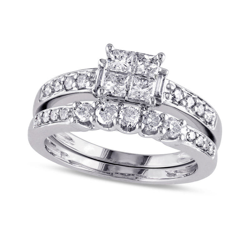 Image of ID 1 10 CT TW Quad Princess-Cut Natural Diamond Bridal Engagement Ring Set in Solid 14K White Gold