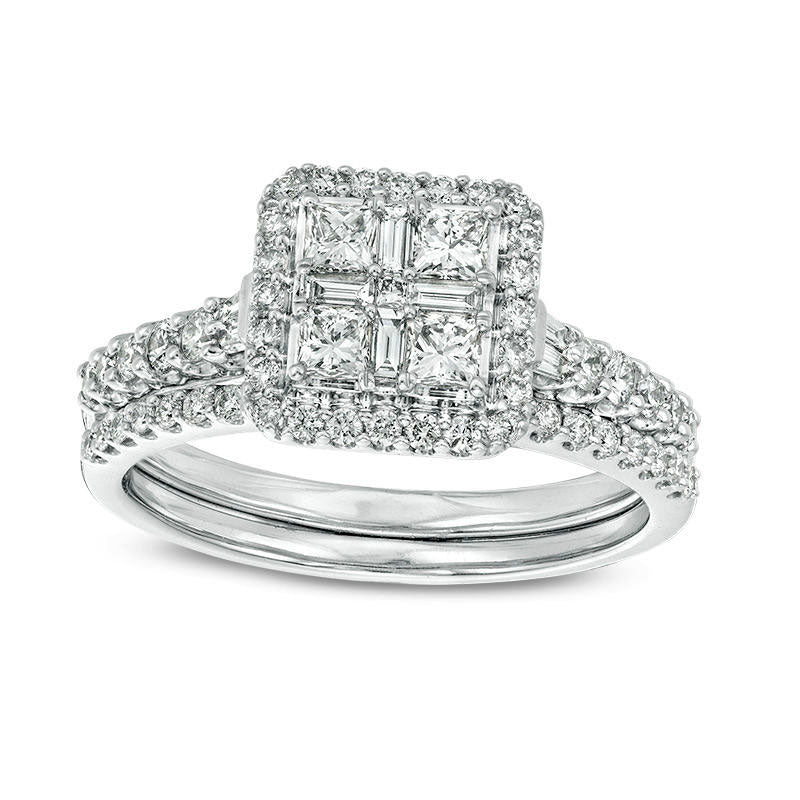 Image of ID 1 10 CT TW Quad Princess-Cut Natural Diamond Frame Collar Bridal Engagement Ring Set in Solid 14K White Gold