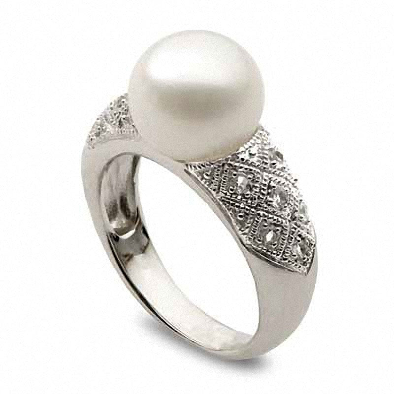 Image of ID 1 100 - 105mm Cultured Freshwater Pearl and White Topaz Ring in Sterling Silver