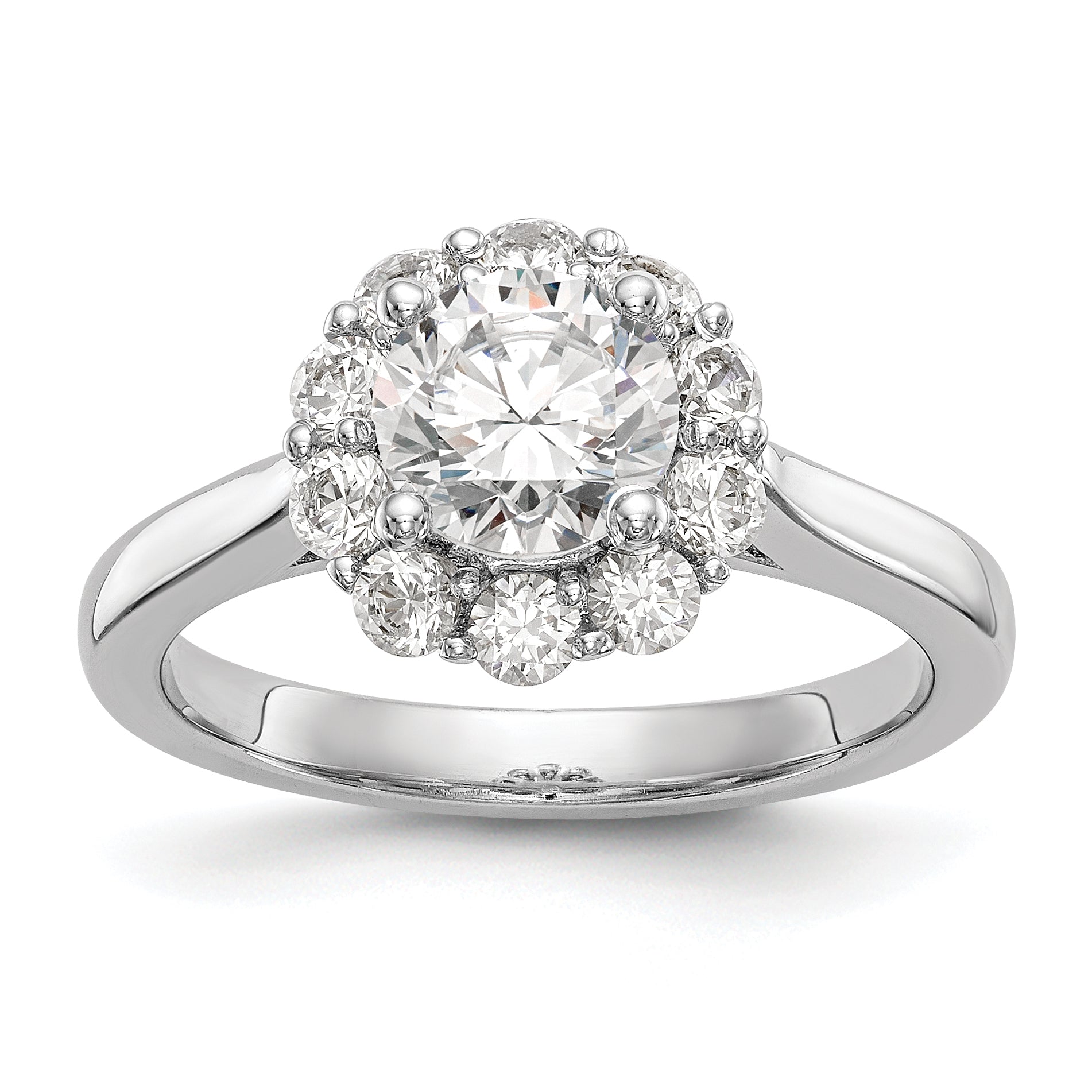 Image of ID 1 100ct CZ Solid Real 14K White Gold Round Halo Engagement Ring