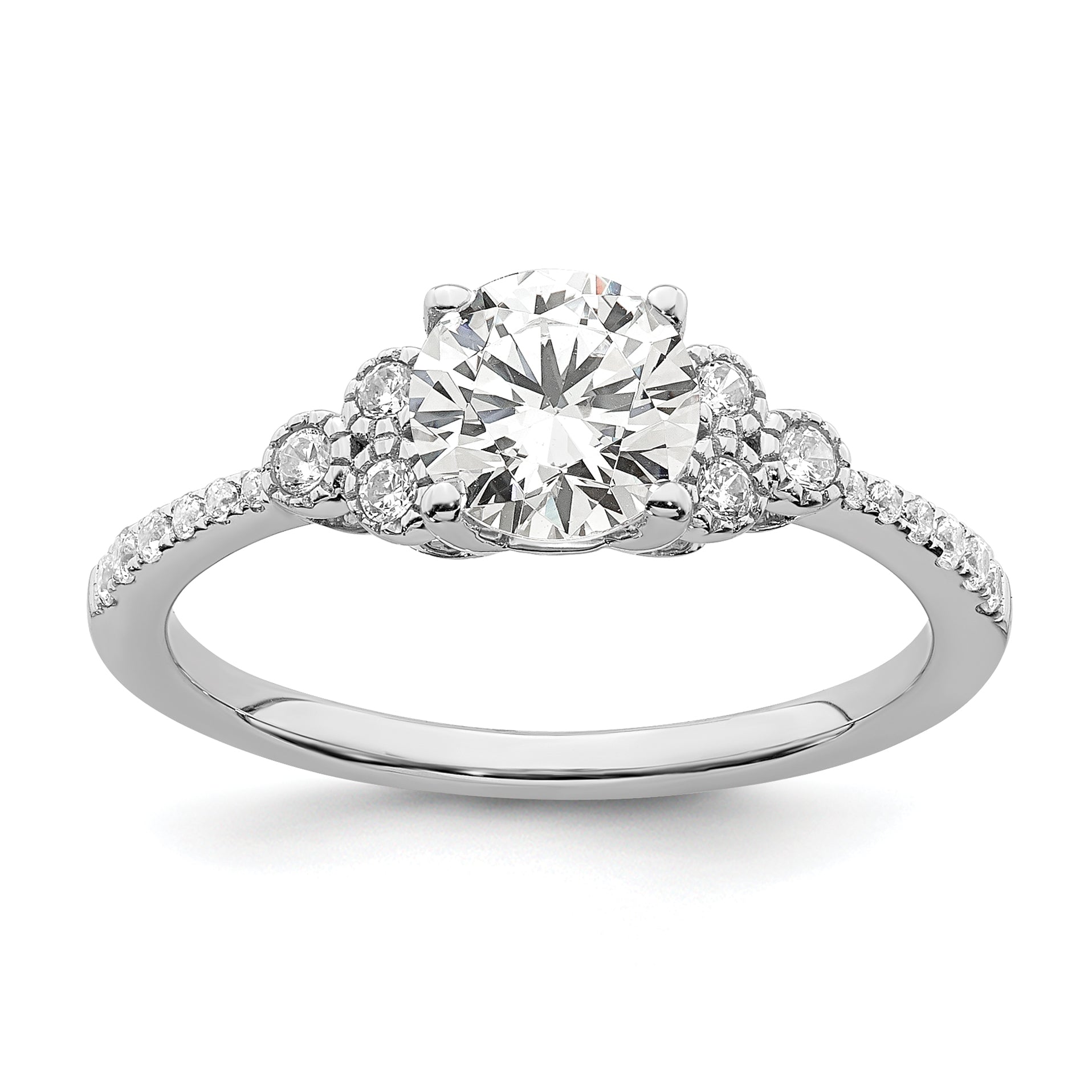 Image of ID 1 100ct CZ Solid Real 14k White Polish 1ct Round Engagement Dia Ring