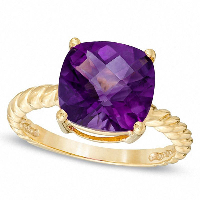 Image of ID 1 100mm Cushion-Cut Amethyst Ring in Solid 10K Yellow Gold