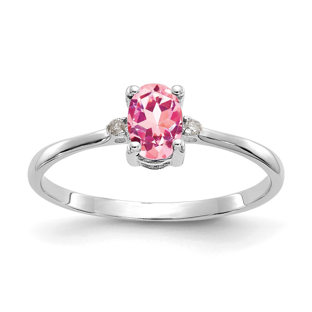 Image of ID 1 10K White Gold Polished Genuine Dia/Pink Tourmaline Birthstone Ring