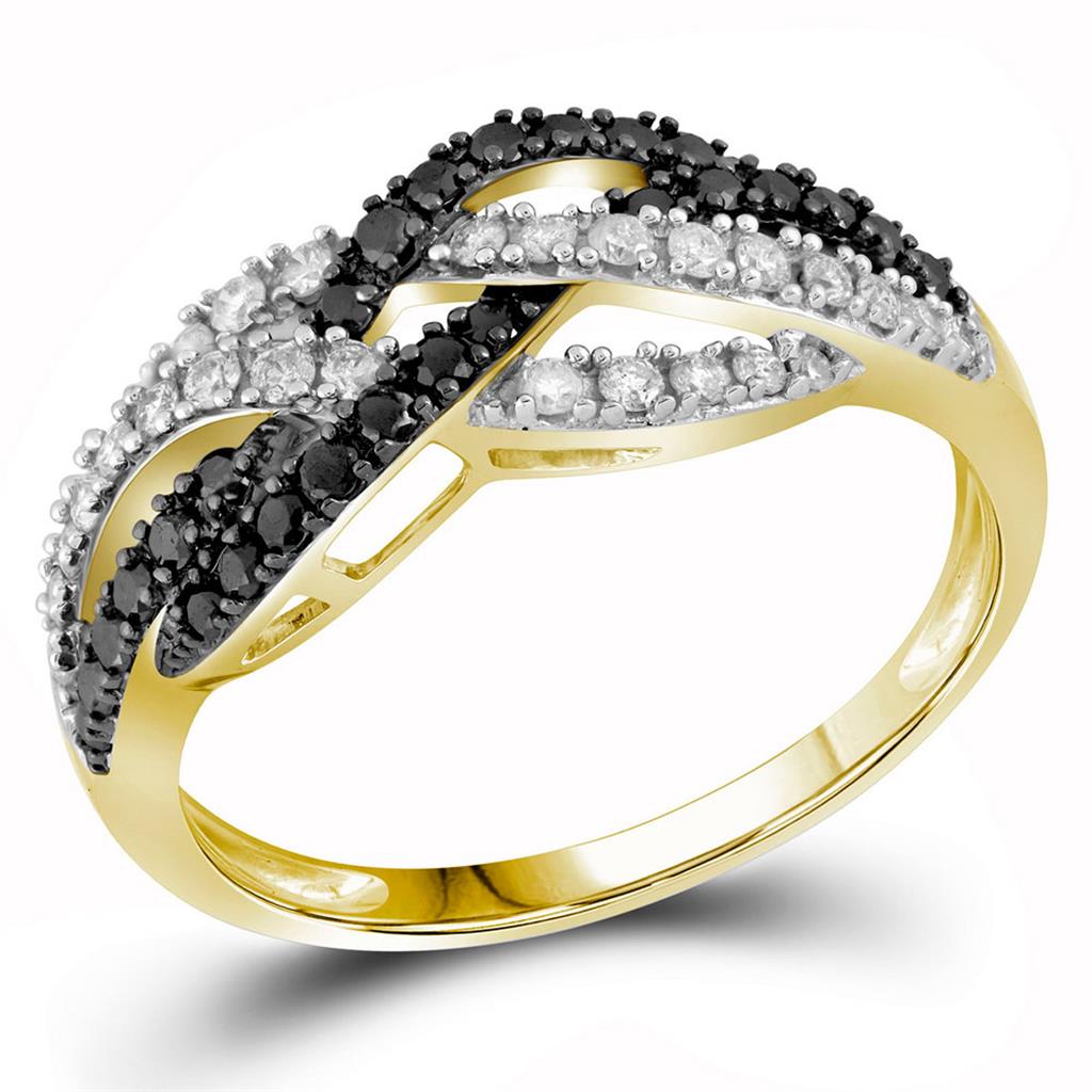 Image of ID 1 10K Yellow Gold Black Diamond Woven Cocktail Band Ring 1/2 Cttw