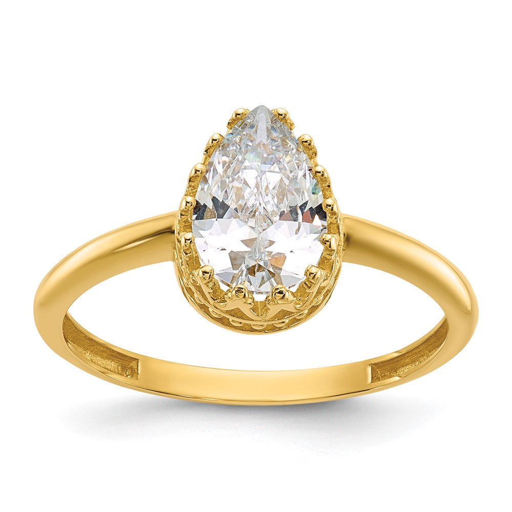 Image of ID 1 10K Yellow Gold Tiara Collection Polished Pear CZ Ring