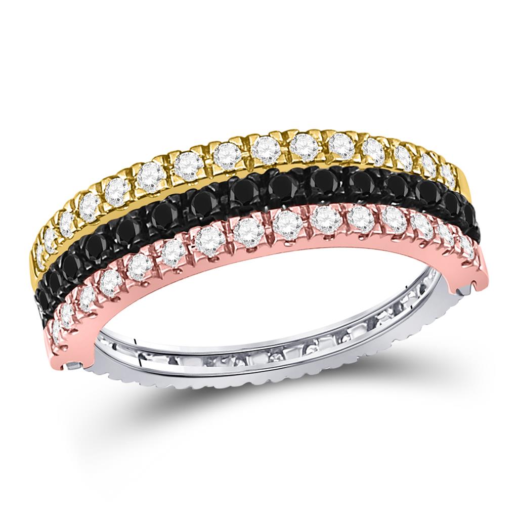 Image of ID 1 10k Tri-Tone Gold Round Black Diamond Convertible Band Ring 1 Cttw