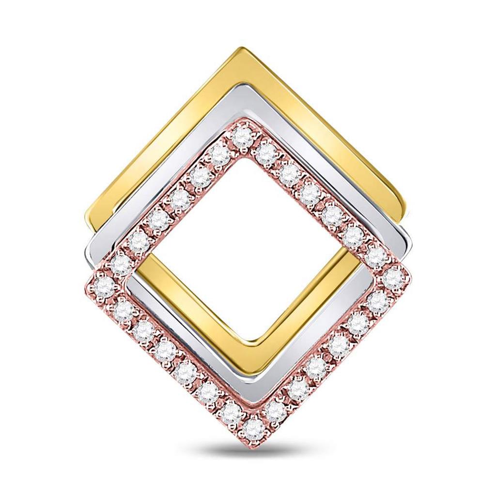 Image of ID 1 10k Tri-Tone Gold Round Diamond Diagonal Square Fashion Pendant 1/6 Cttw