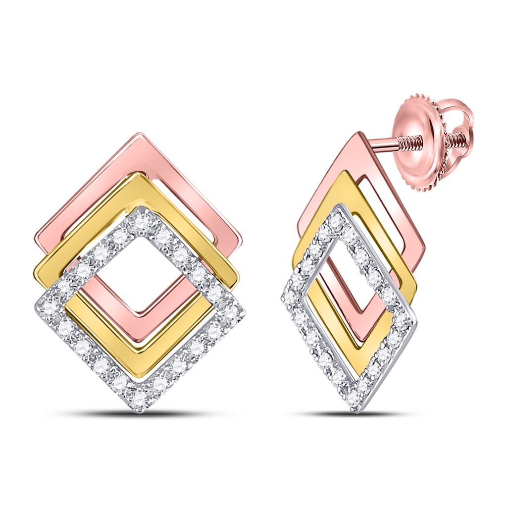 Image of ID 1 10k Tri-Tone Gold Round Diamond Offset Square Earrings 1/6 Cttw