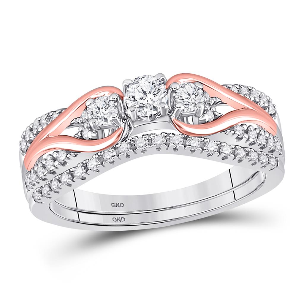 Image of ID 1 10k Two-tone Gold Round Diamond Bridal Wedding Ring Set 5/8 Cttw