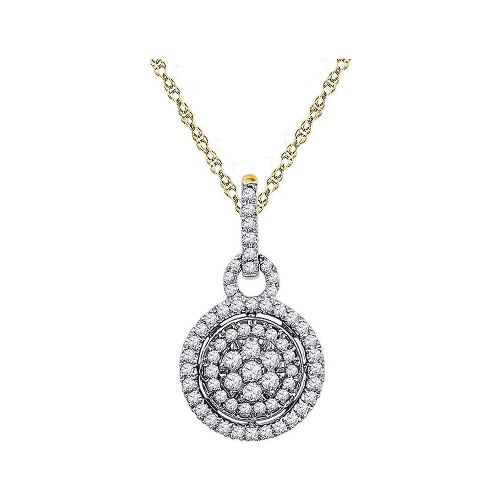 Image of ID 1 10k Two-tone Gold Round Diamond Circle Cluster Pendant 1/2 Cttw
