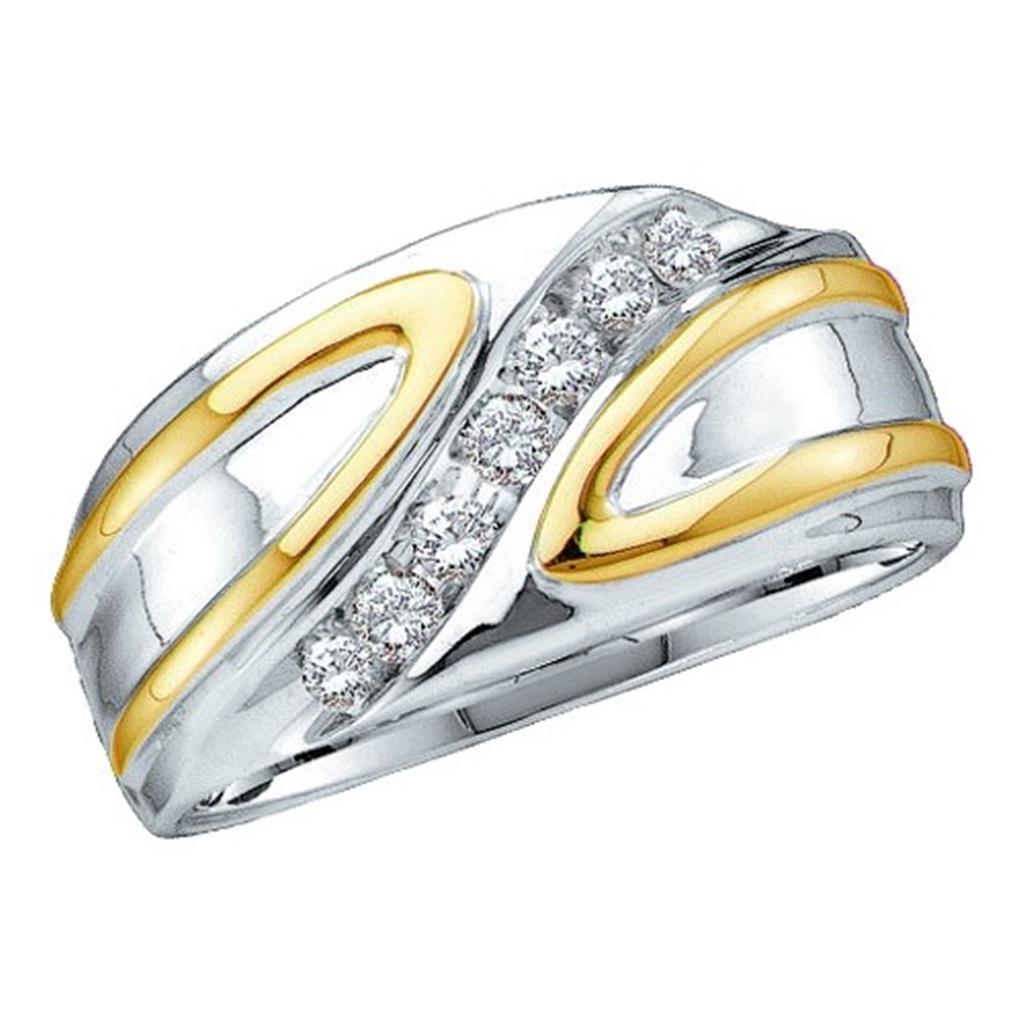 Image of ID 1 10k Two-tone Gold Round Diamond Diagonal Row Band Ring 1/4 Cttw