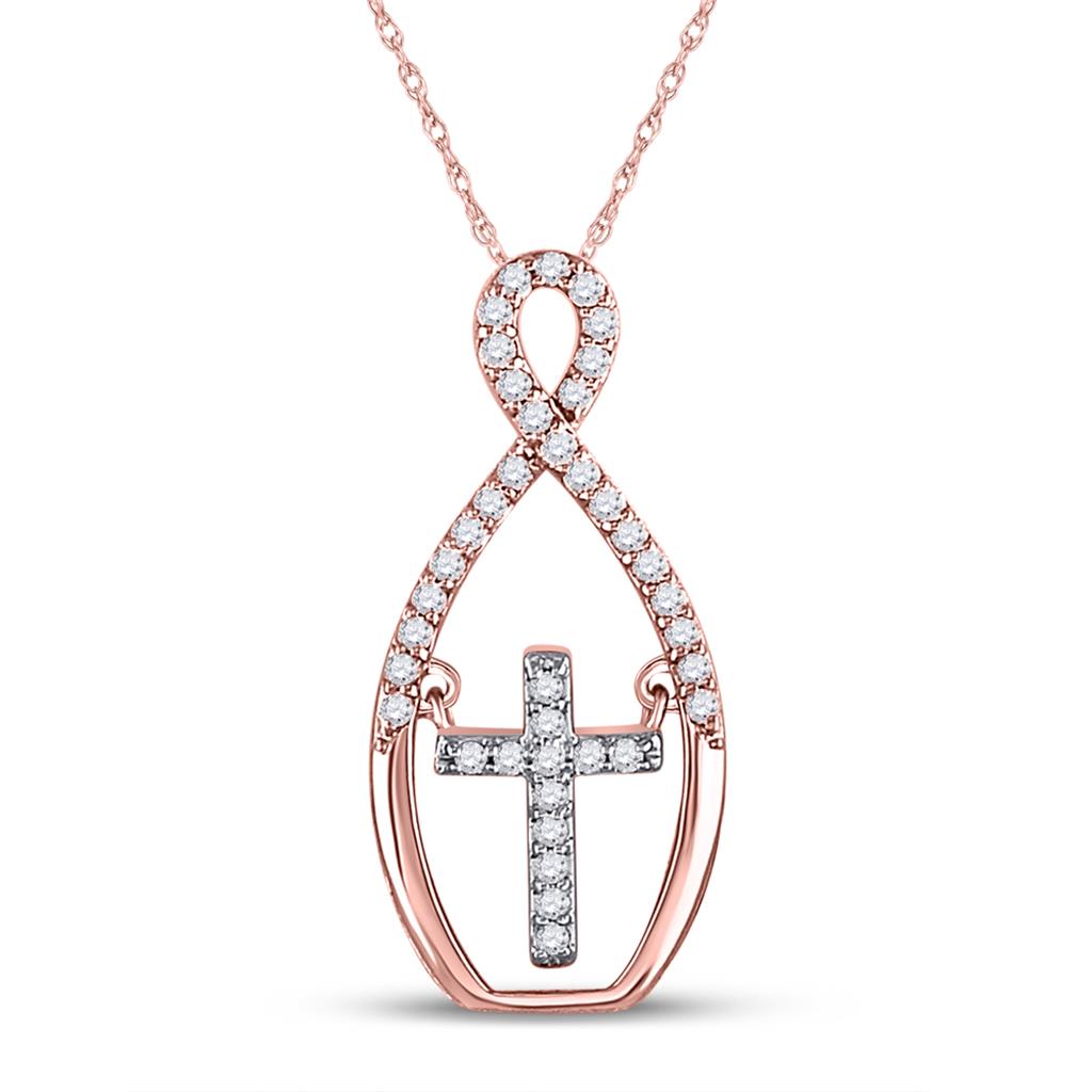 Image of ID 1 10k Two-tone Gold Round Diamond Moving Cross Pendant 1/6 Cttw
