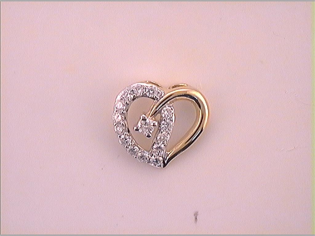 Image of ID 1 10k Two-tone Gold Round Diamond Outline Heart Pendant 1/4 Cttw