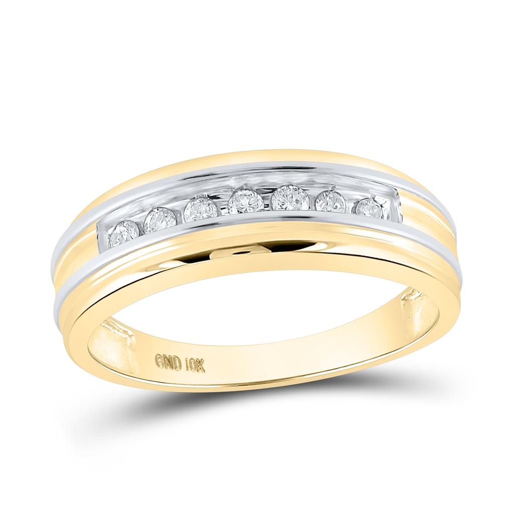Image of ID 1 10k Two-tone Gold Round Diamond Single Row Band Ring 1/4 Cttw