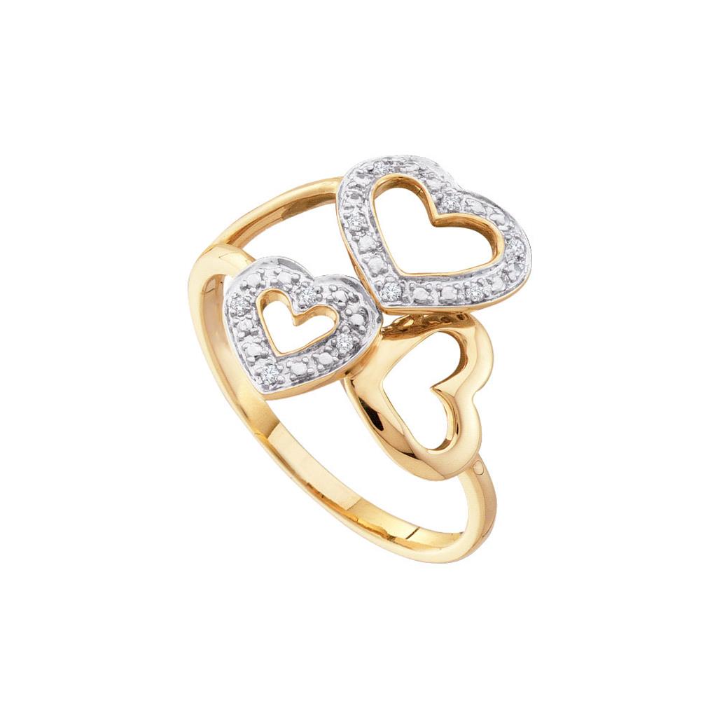 Image of ID 1 10k Two-tone Gold Round Diamond Triple Heart Ring 03 Cttw