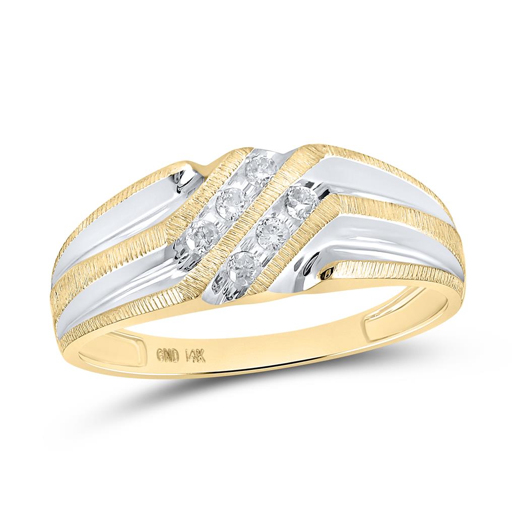 Image of ID 1 10k Two-tone Gold Round Diamond Wedding Band Ring 1/8 Cttw