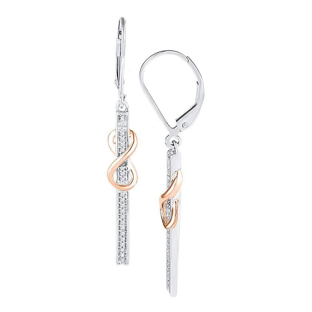 Image of ID 1 10k Two-tone White Gold Round Diamond Drop Dangle Stick Earrings 1/10 Cttw