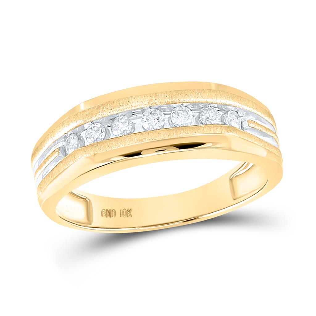 Image of ID 1 10k Two-tone Yellow Gold Round Diamond Grooved Wedding Band Ring 1/4 Cttw
