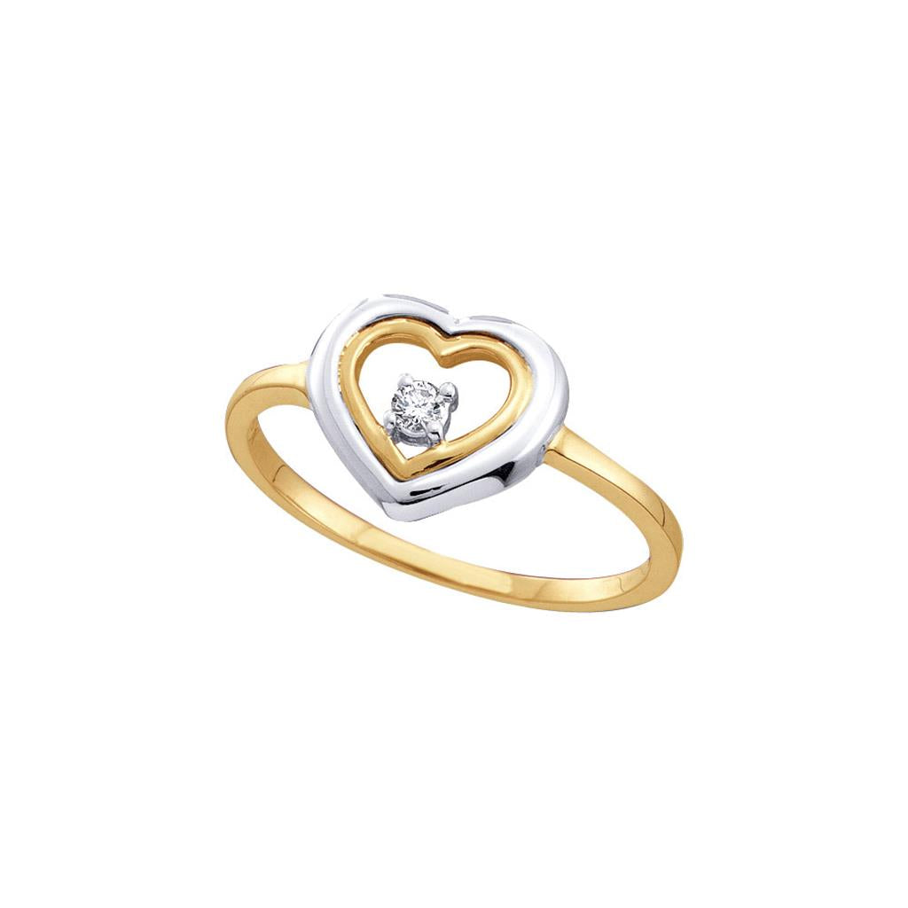 Image of ID 1 10k Two-tone Yellow Gold Round Diamond Solitaire Heart Ring 1/20 Cttw