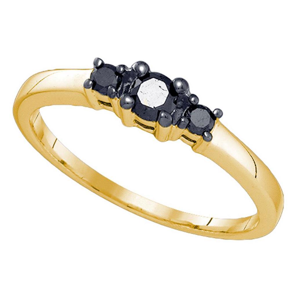 Image of ID 1 10k Yellow Gold Black Diamond 3-stone Bridal Engagement Ring 1/4 Cttw