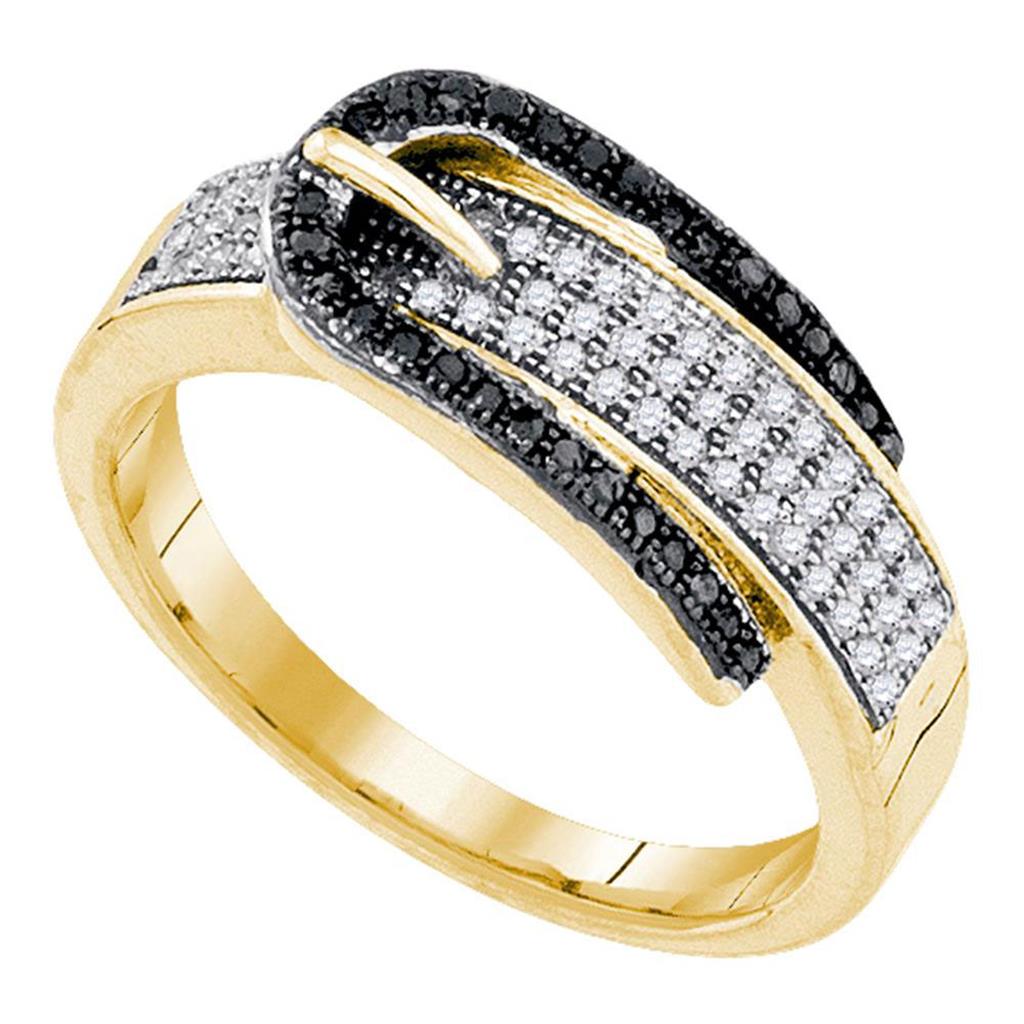 Image of ID 1 10k Yellow Gold Black Diamond Belt Buckle Band Ring 1/4 Cttw