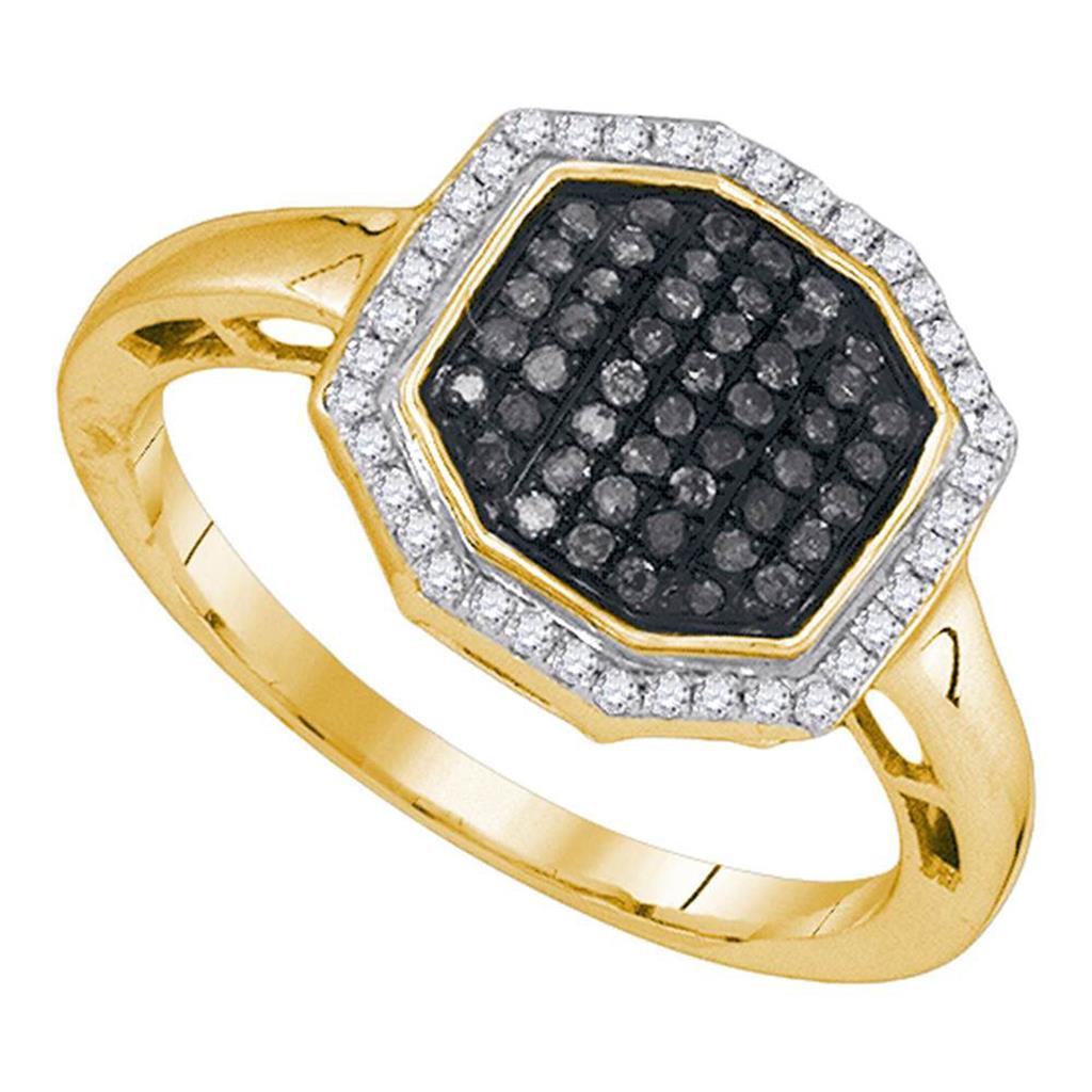 Image of ID 1 10k Yellow Gold Black Diamond Cluster Ring 1/3 Cttw