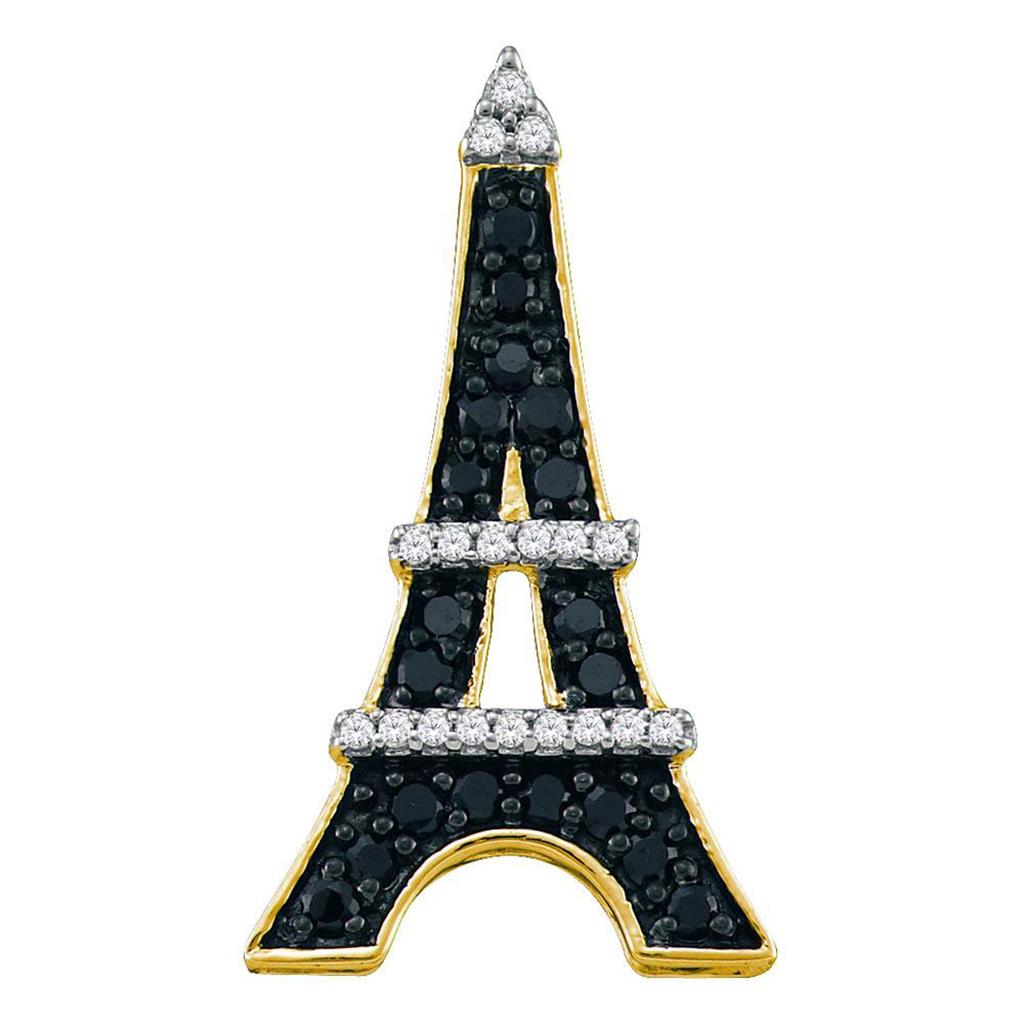 Image of ID 1 10k Yellow Gold Black Diamond Eiffel Tower Pendant 1/3 Cttw