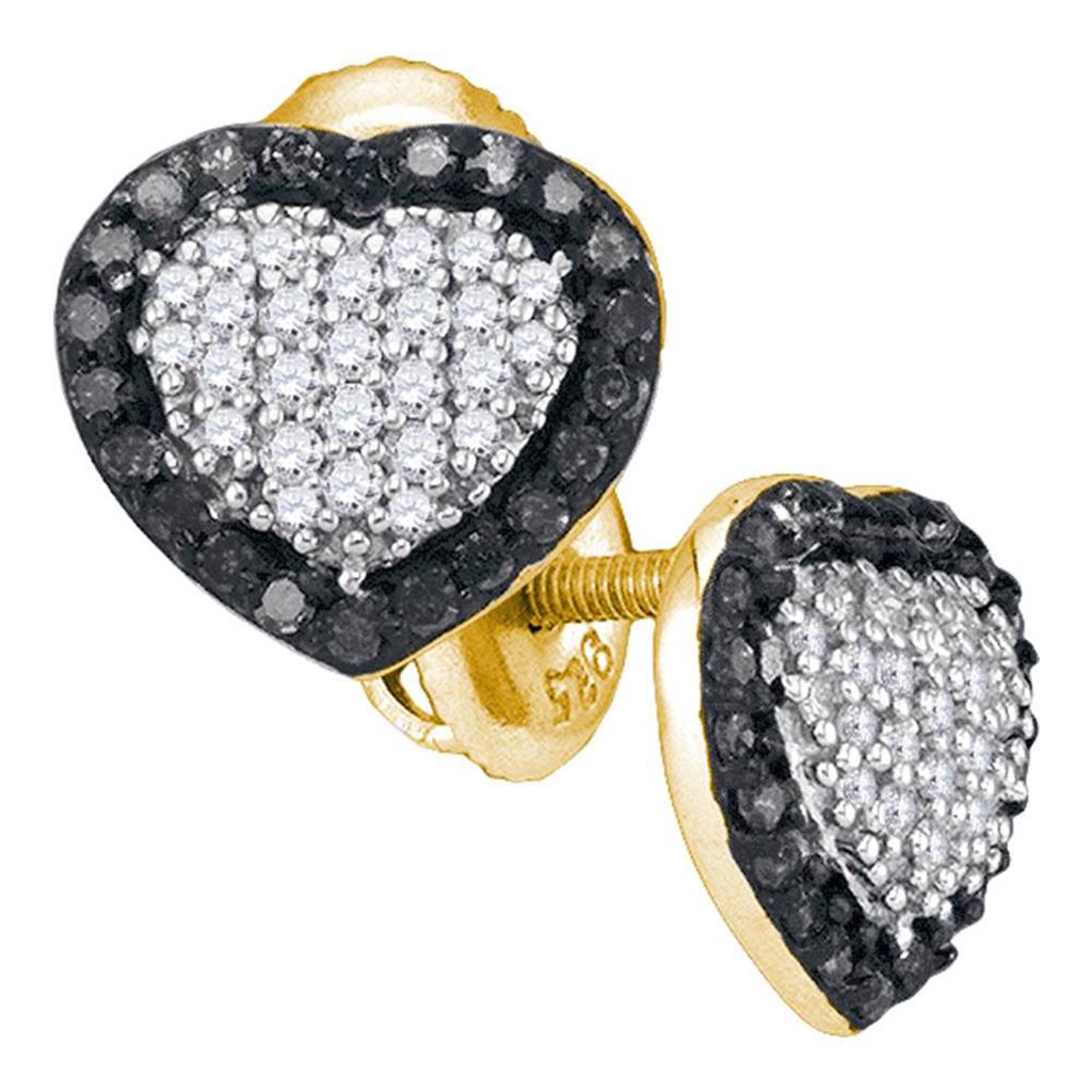 Image of ID 1 10k Yellow Gold Black Diamond Heart Frame Earrings 1/2 Cttw