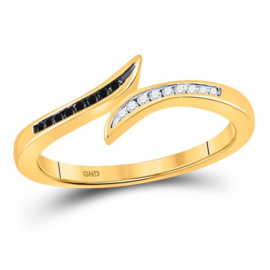 Image of ID 1 10k Yellow Gold Black Diamond Slender Bypass Band Ring 1/10 Cttw
