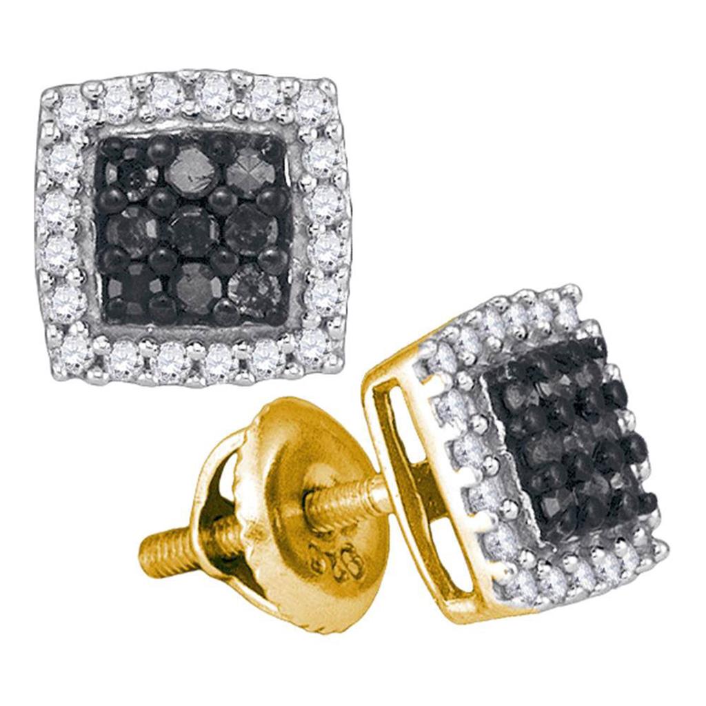 Image of ID 1 10k Yellow Gold Black Diamond Square Cluster Earrings 1/2 Cttw
