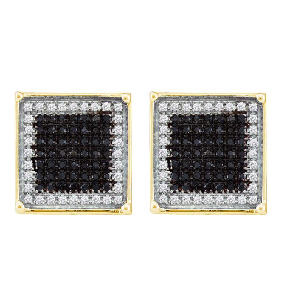 Image of ID 1 10k Yellow Gold Black Diamond Square Cluster Earrings 1/4 Cttw