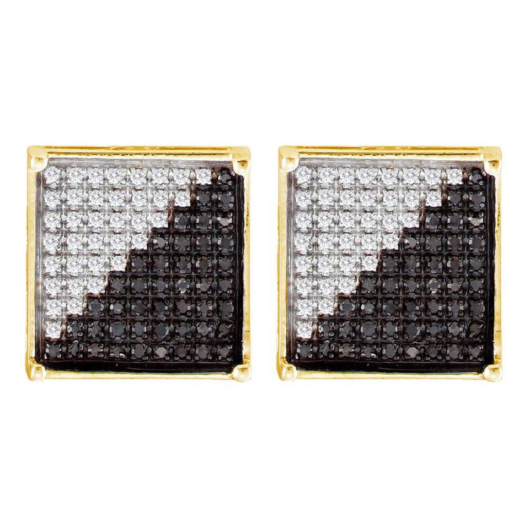 Image of ID 1 10k Yellow Gold Black Diamond Square Cluster Earrings 1/6 Cttw