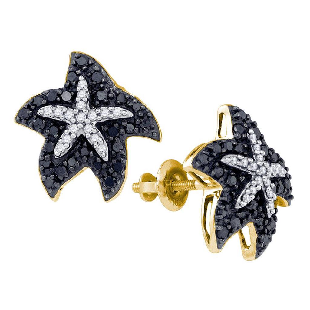 Image of ID 1 10k Yellow Gold Black Diamond Starfish Stud Earrings 3/8 Cttw