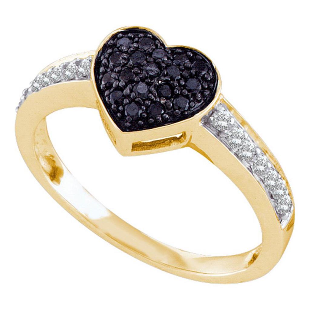 Image of ID 1 10k Yellow Gold Black Round Diamond Heart Cluster Ring 1/3 Cttw