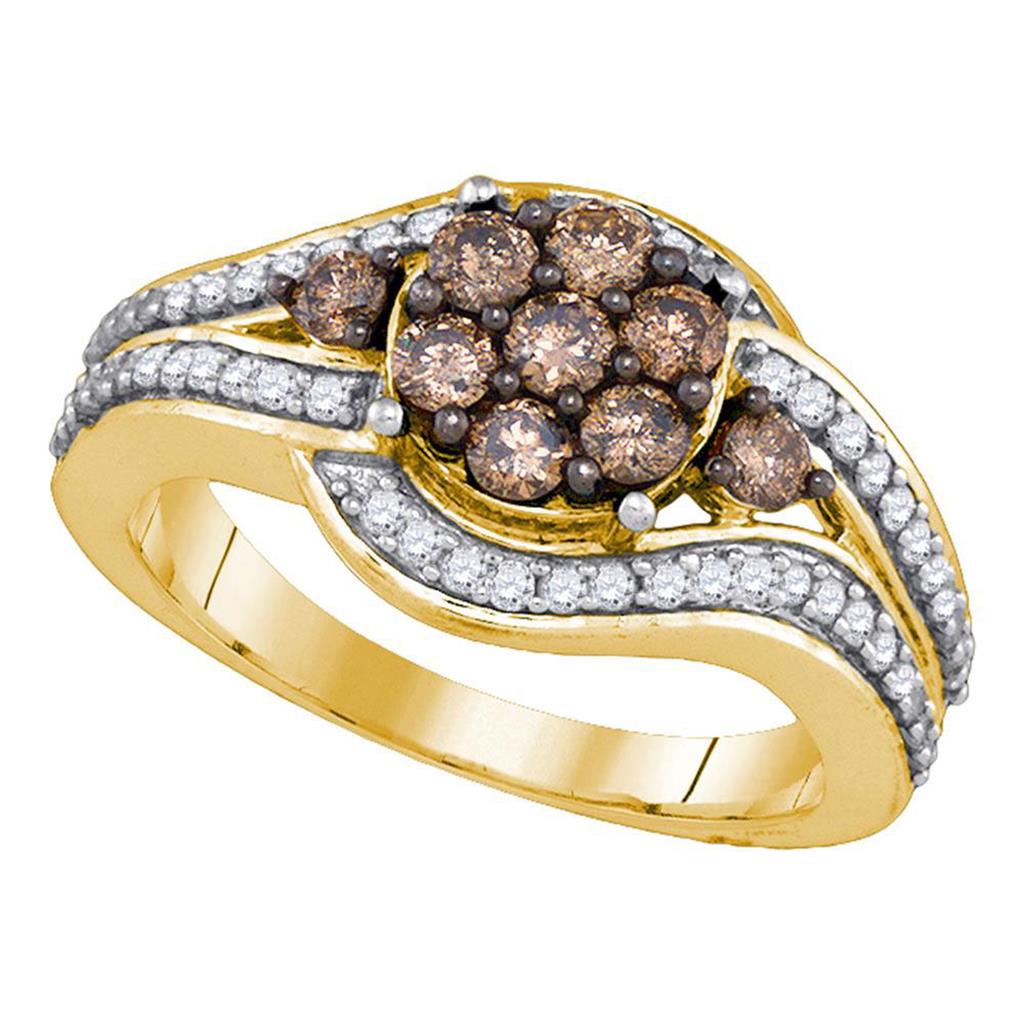 Image of ID 1 10k Yellow Gold Brown Cluster Diamond Fancy Cocktail Woven Inspired Ring