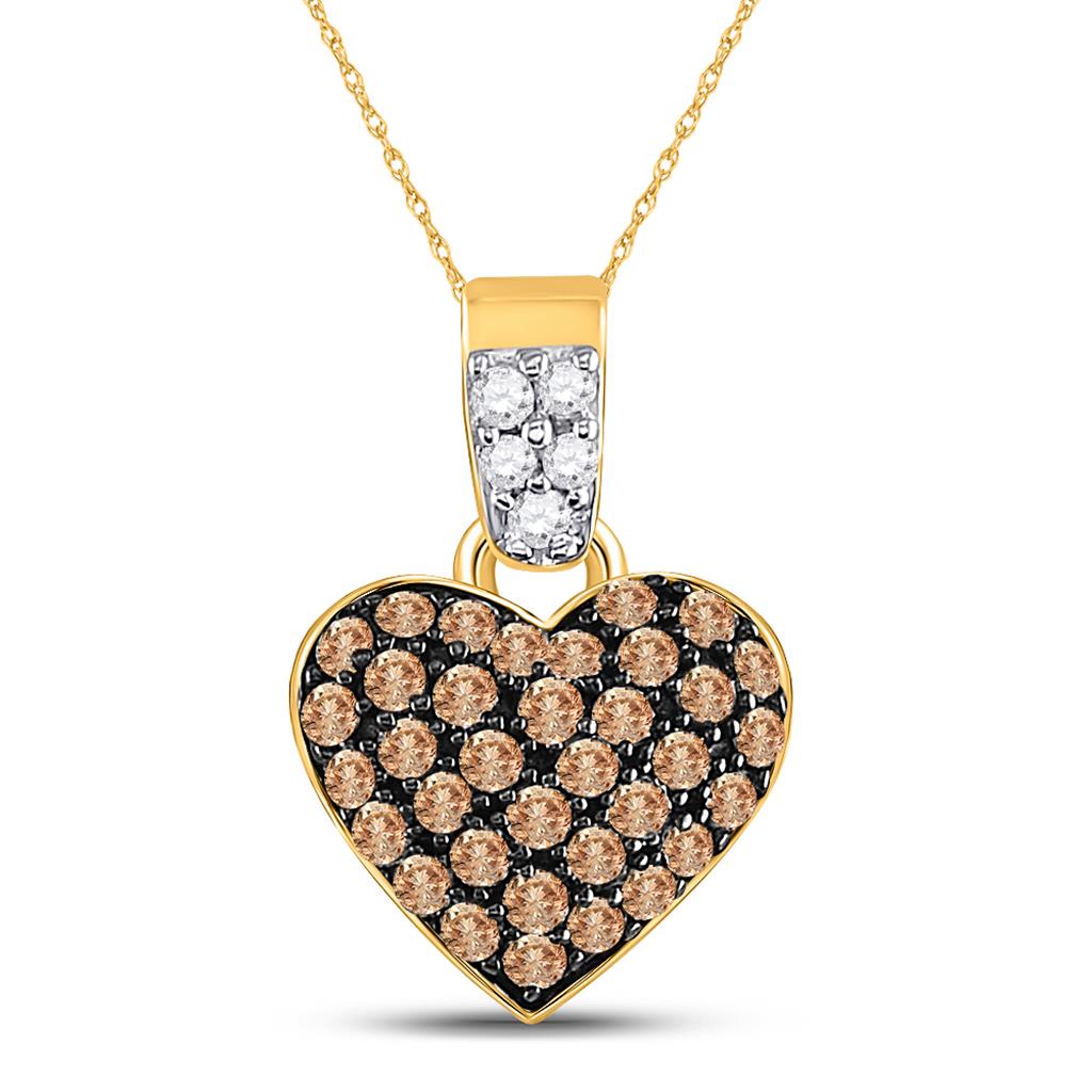 Image of ID 1 10k Yellow Gold Brown Cluster Diamond Heart Pendant 3/8 Cttw