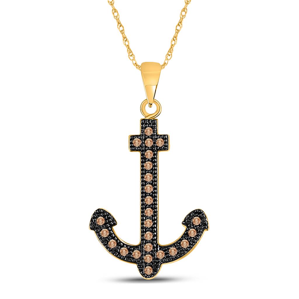 Image of ID 1 10k Yellow Gold Brown Diamond Anchor Pendant 1/5 Cttw