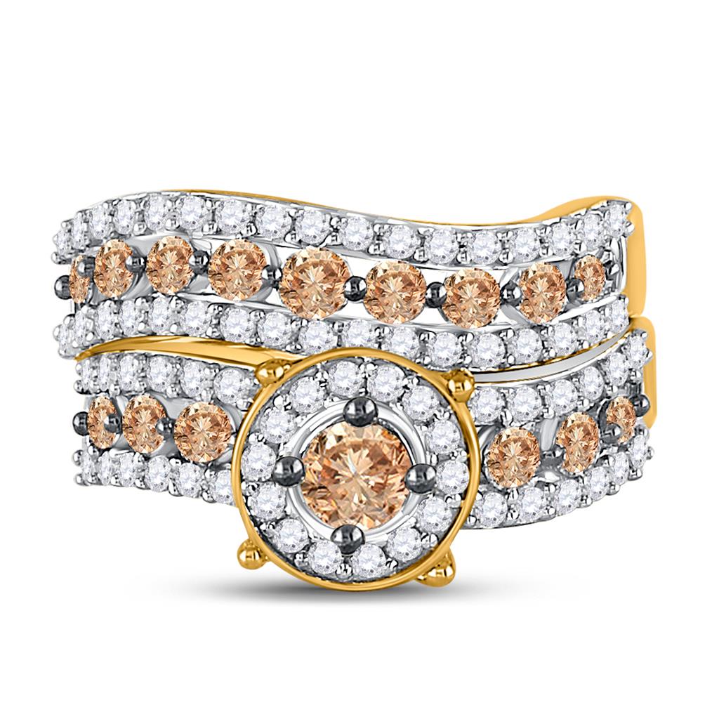 Image of ID 1 10k Yellow Gold Brown Diamond Bridal Wedding Ring Set 1-3/4 Cttw