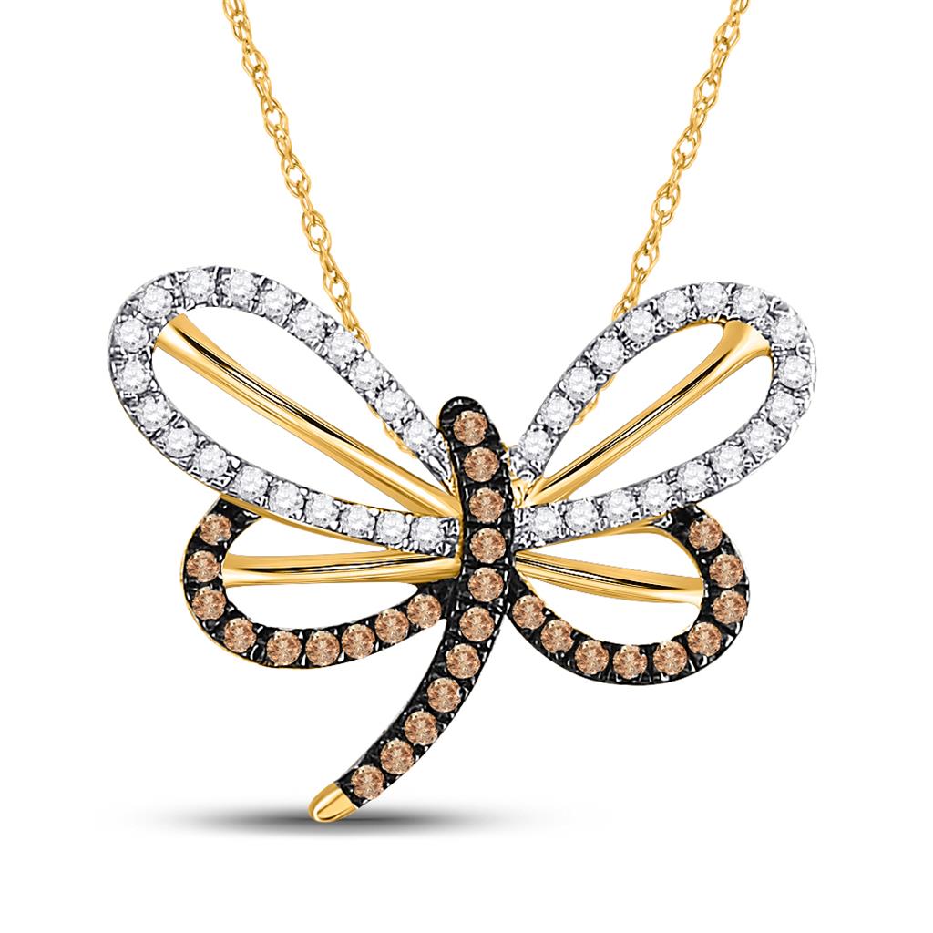 Image of ID 1 10k Yellow Gold Brown Diamond Butterfly Bug Pendant 1/4 Cttw