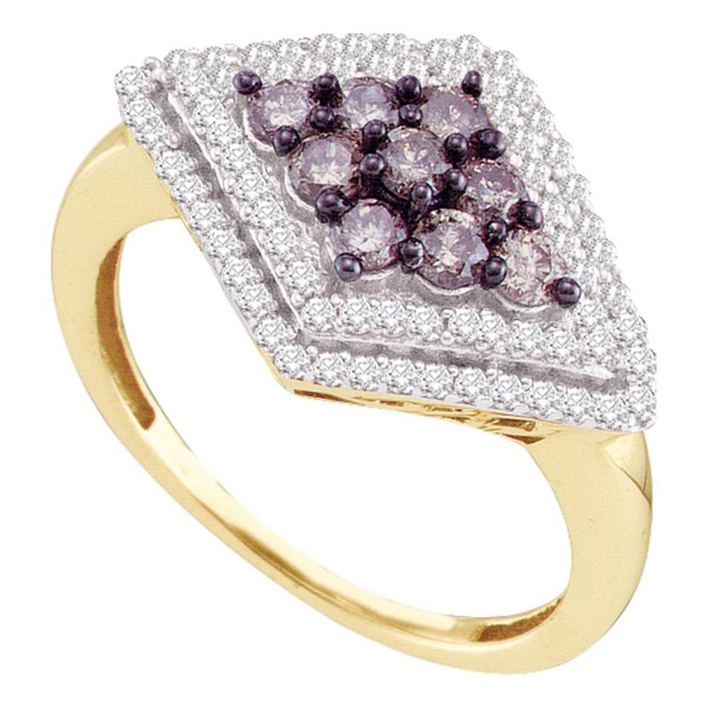 Image of ID 1 10k Yellow Gold Brown Diamond Diagonal Cluster Ring 3/4 Cttw