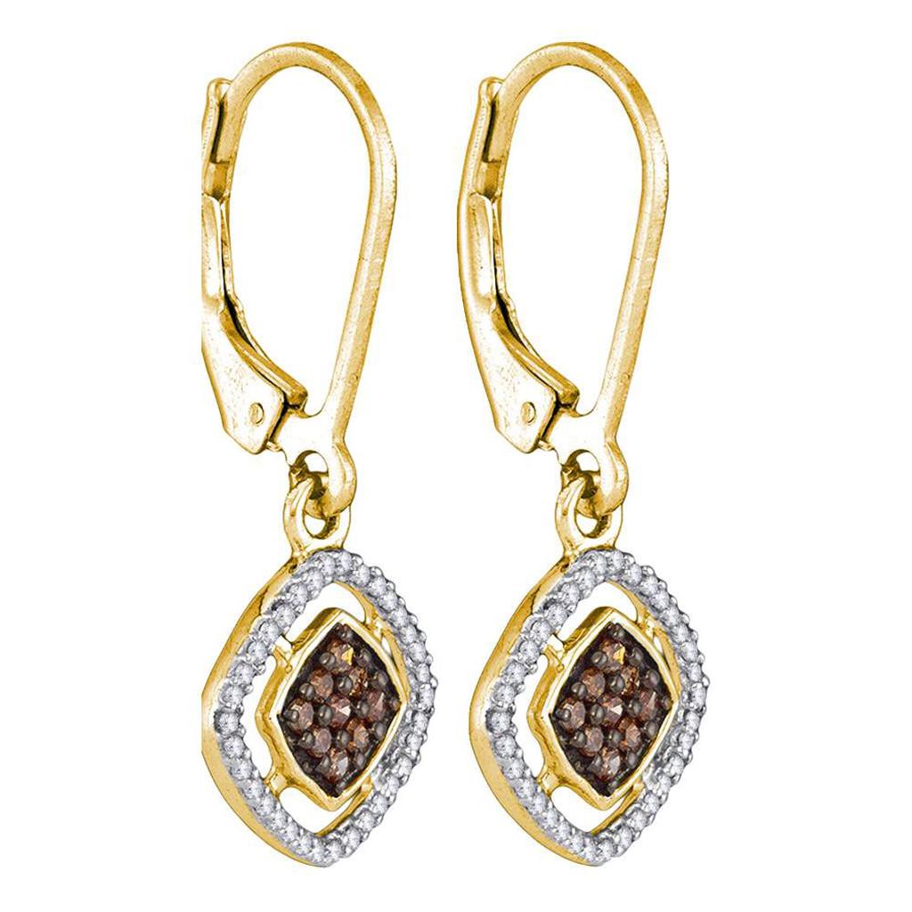 Image of ID 1 10k Yellow Gold Brown Diamond Diagonal Square Dangle Earrings 1/3 Cttw