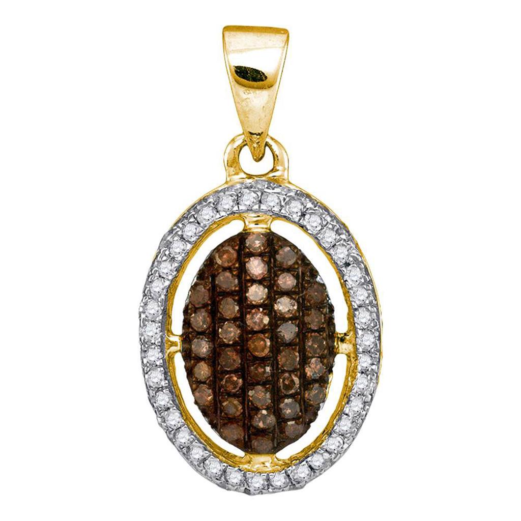 Image of ID 1 10k Yellow Gold Brown Diamond Halo Cluster Pendant 1/3 Cttw