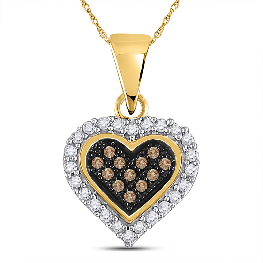 Image of ID 1 10k Yellow Gold Brown Diamond Heart Cluster Pendant 1/8 Cttw