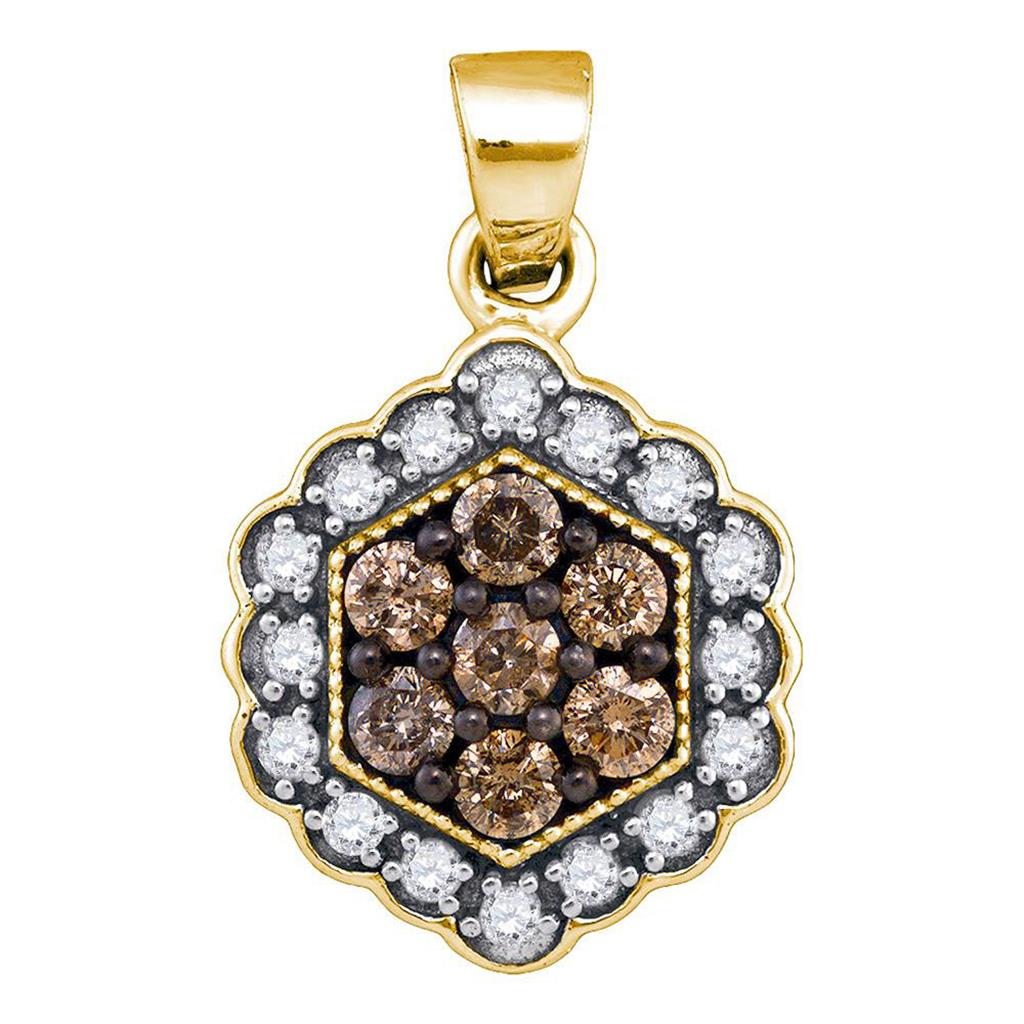 Image of ID 1 10k Yellow Gold Brown Diamond Hexagon Cluster Pendant 1/2 Cttw